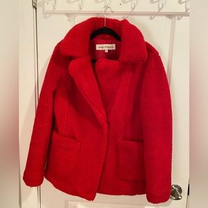 Sebby Collection Red Faux Fur Overcoat